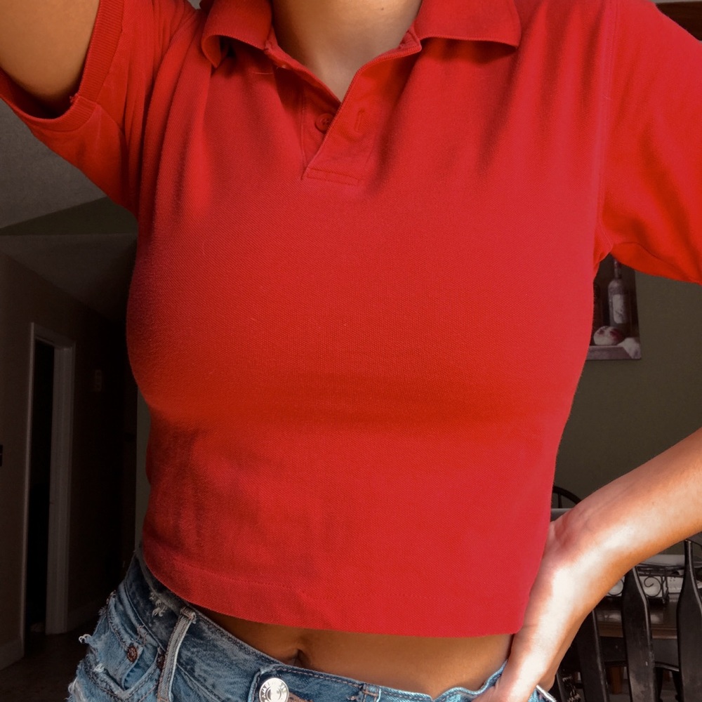 super cute red collared top